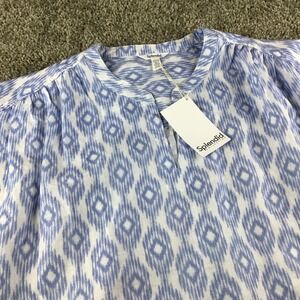 Splendid Women St. Tropez Blue White Ikat Print Linen Blouse Top Size M NWT